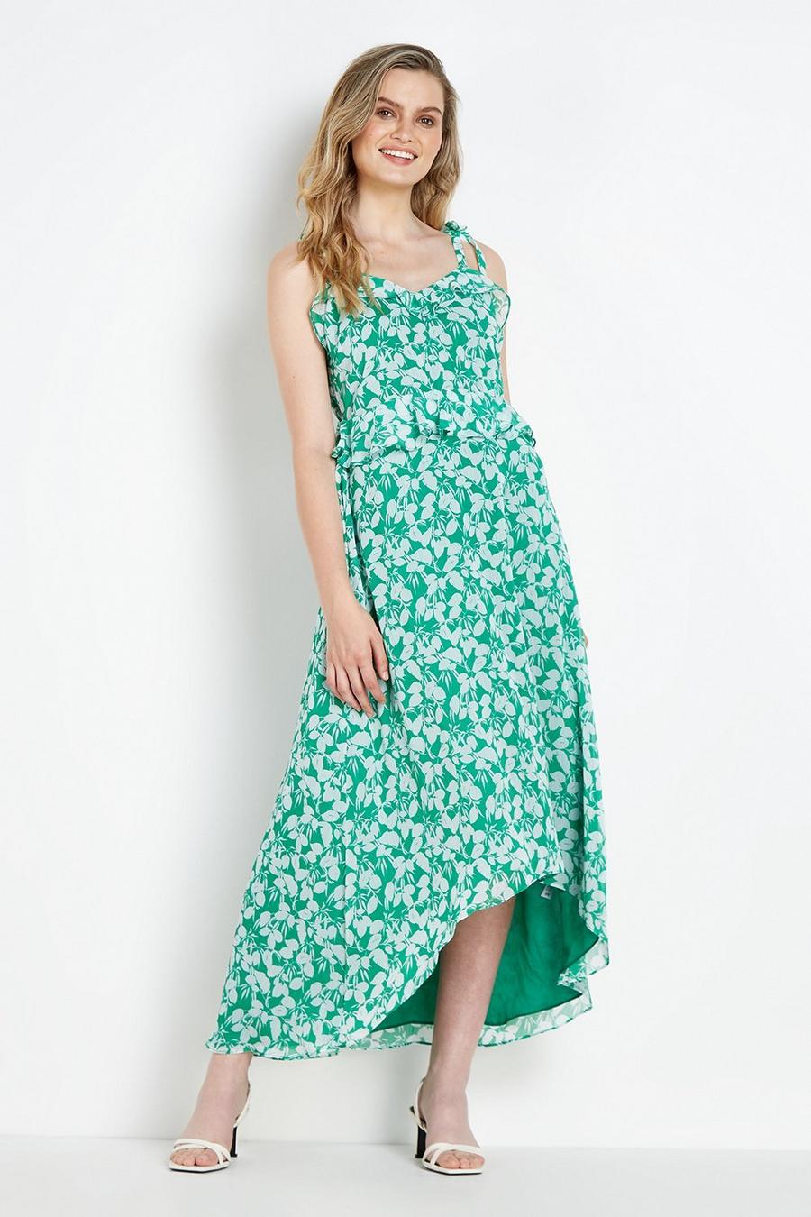 Petite Green Ditsy Floral Ruffle Dress